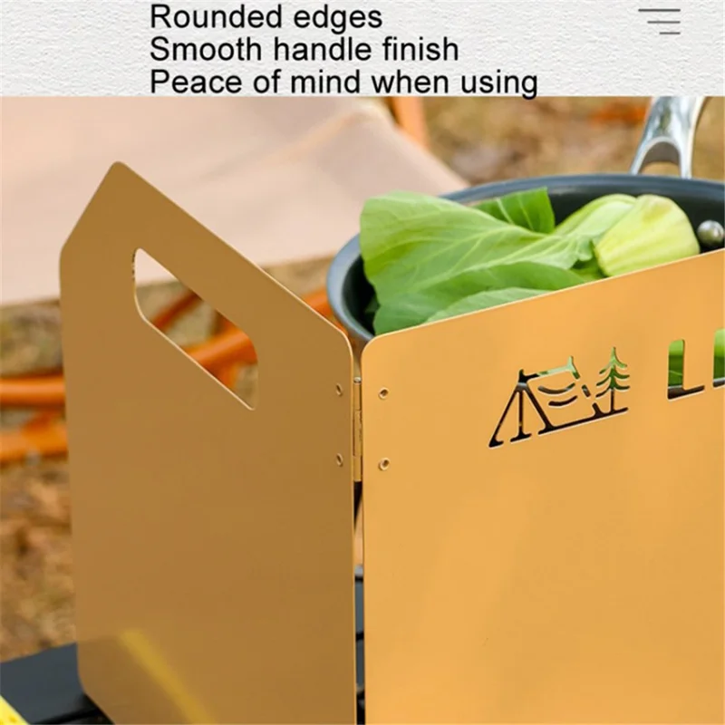 Camping Stove Foldable Windshield Tri-fold Plate Burner Wind Screen for Hiking - Khaki