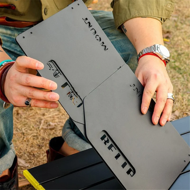 Camping Stove Foldable Windshield Tri-fold Plate Burner Wind Screen for Hiking - Khaki