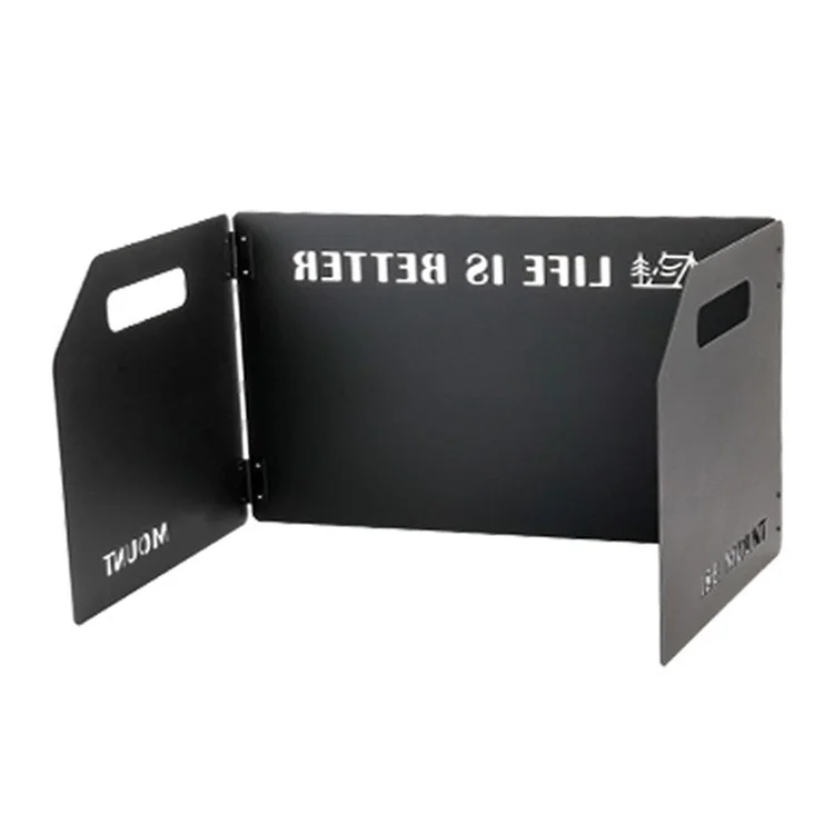Estufa de Camping Plegable Pantalla de Viento Tri-plegable Quemador de Placa para Senderismo - Negro