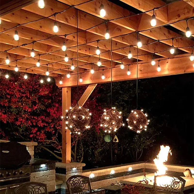 DAJ-151 15m 15 Bulbs Outdoor String Lights 220V Waterproof Camping Lights, EU Plug