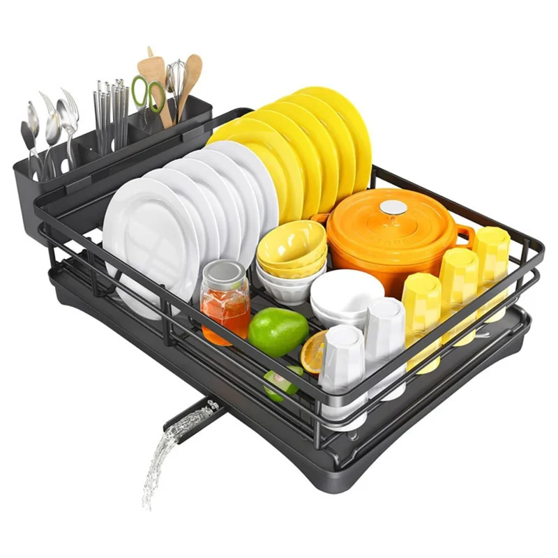 Single Layer Kitchen Dish Rack Stainless Steel Countertop Sink Storage Rack Large Capacity Bowl Drain Shelf