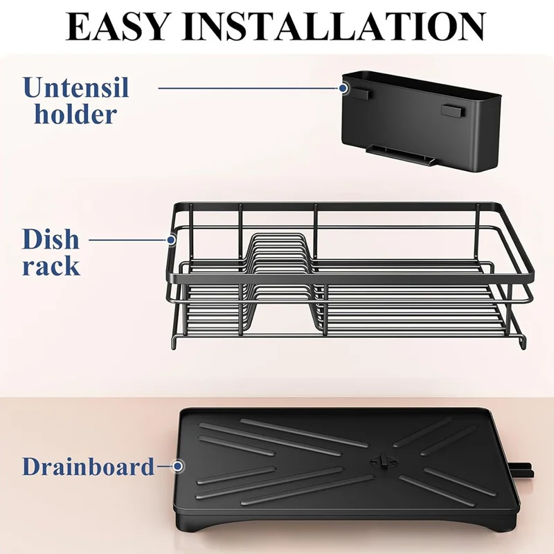 Single Layer Kitchen Dish Rack Stainless Steel Countertop Sink Storage Rack Large Capacity Bowl Drain Shelf