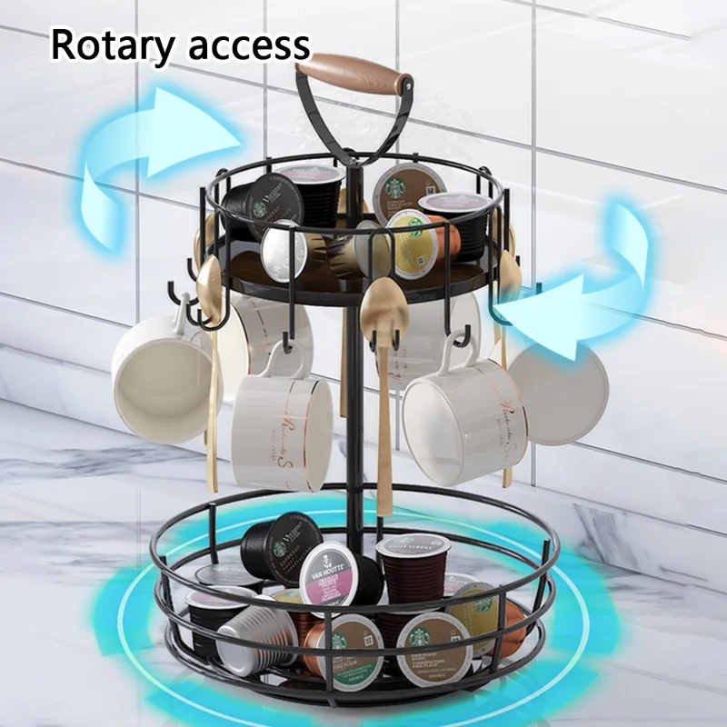 Rack de Rotação de Canecas para Sala de Estar em Casa (Com Alça)