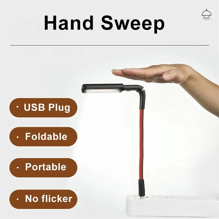 Lampe de bureau pliable à détection de gestes USB avec capteur LED pour dortoir