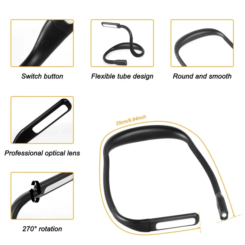 Soft Neckband Neck Hanging LED Reading Light Rechargeable Stepless Dimming Lamp