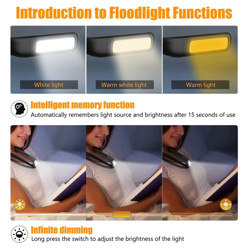 Soft Neckband Neck Hanging LED Reading Light Rechargeable Stepless Dimming Lamp