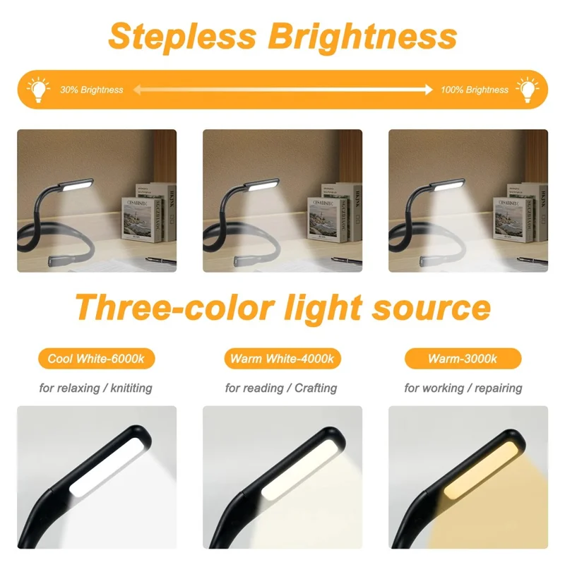 Soft Neckband Neck Hanging LED Reading Light Rechargeable Stepless Dimming Lamp