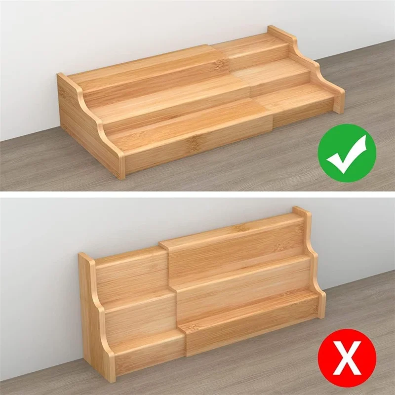 3-Tier Spice Organizer Rack Natural Bamboo Expandable Kitchen Storage Shelf