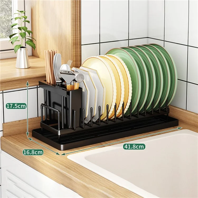 Rack de Cozinha de Aço Carbono Expansível Pequeno sobre a Pia com Bandeja de Secagem