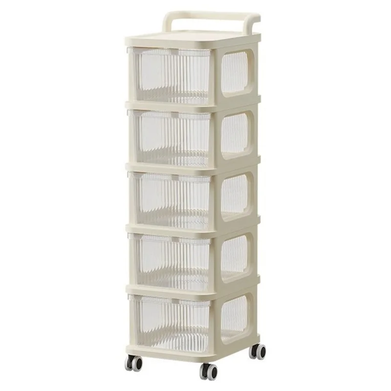 5 Layers Transparent PP Pull Out Drawer Storage Cart Sundries Rack with Wheels