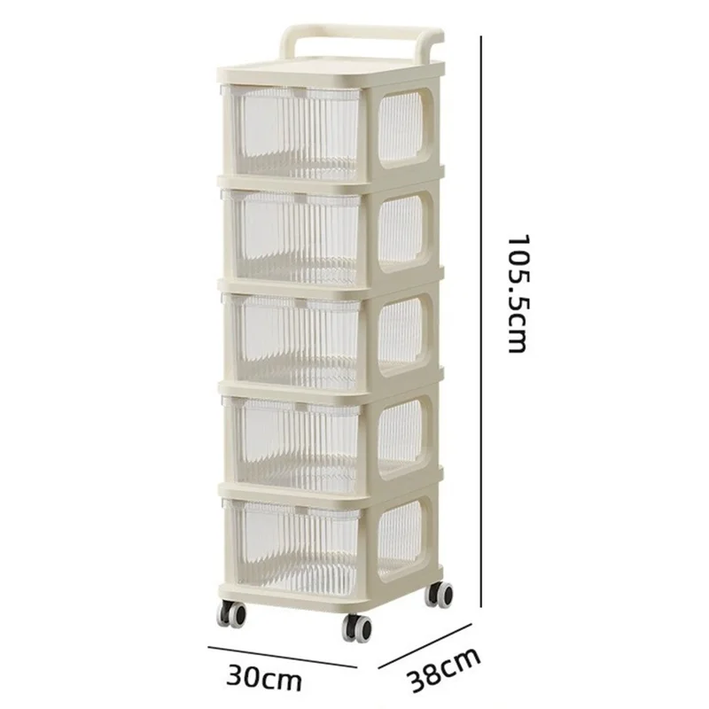 5 Layers Transparent PP Pull Out Drawer Storage Cart Sundries Rack with Wheels