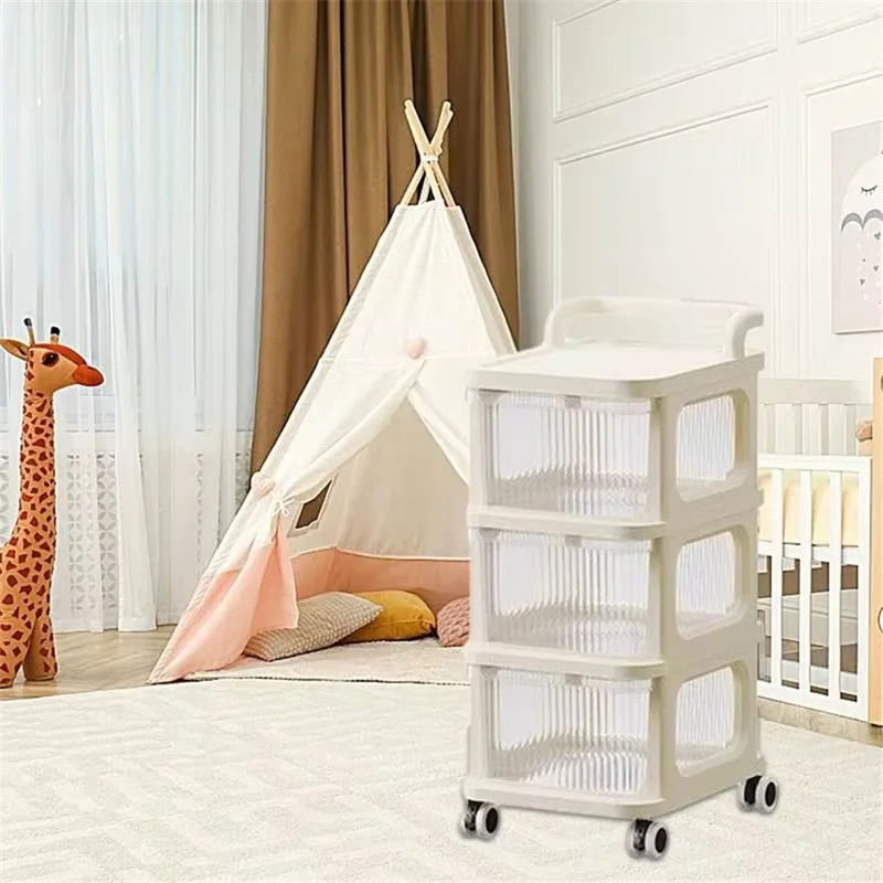 3 Layers Transparent PP Pull Out Drawer Storage Cart Sundries Rack with Wheels