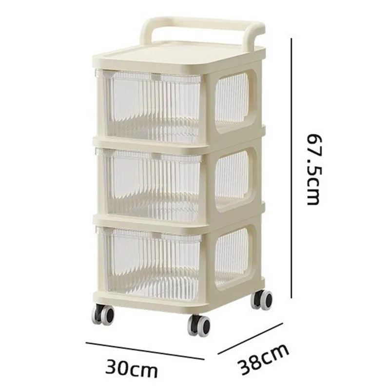 3 Layers Transparent PP Pull Out Drawer Storage Cart Sundries Rack with Wheels