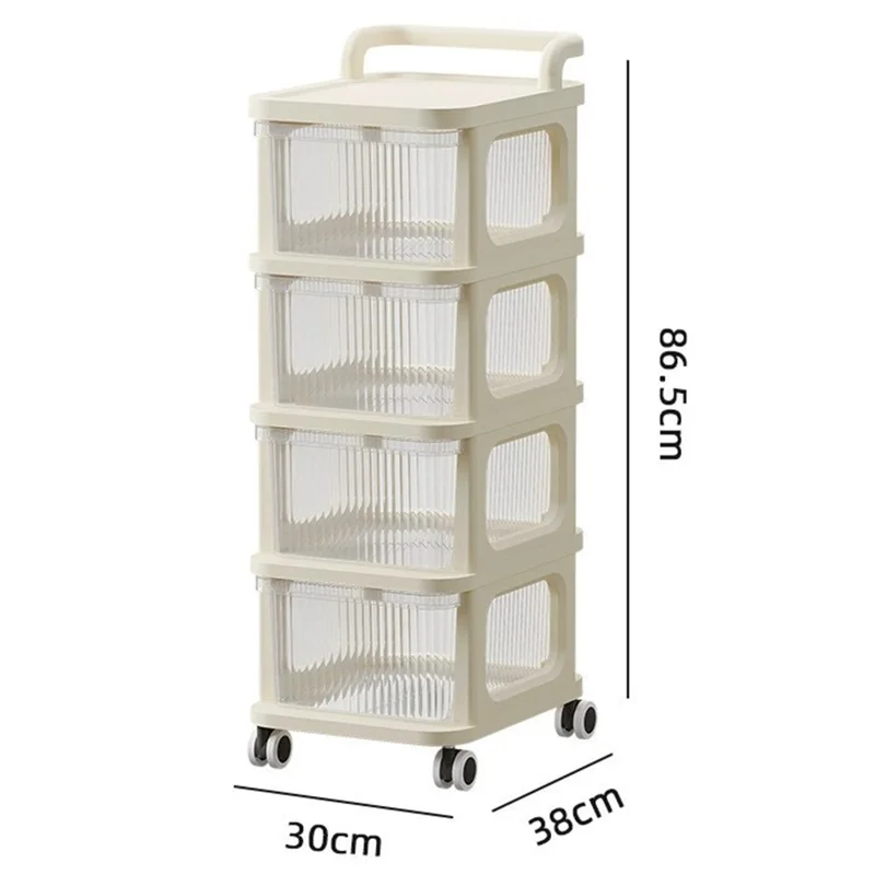 4 Layers Transparent PP Pull Out Drawer Storage Cart Sundries Rack with Wheels