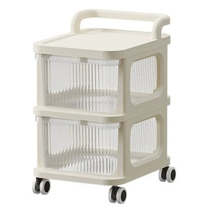 2 Layers Transparent PP Pull Out Drawer Storage Cart Sundries Rack with Wheels