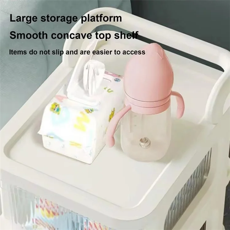 2 Layers Transparent PP Pull Out Drawer Storage Cart Sundries Rack with Wheels