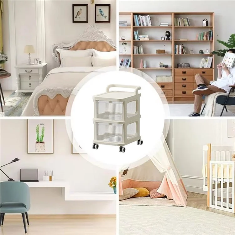 2 Layers Transparent PP Pull Out Drawer Storage Cart Sundries Rack with Wheels