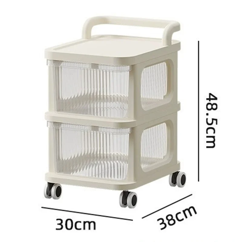 2 Layers Transparent PP Pull Out Drawer Storage Cart Sundries Rack with Wheels