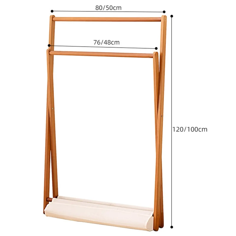 2550ZDYMJ Double Rod Bedroom Clothing Hanger Rack Bamboo Foldable Storage Shelf, High Style / 80cm Width