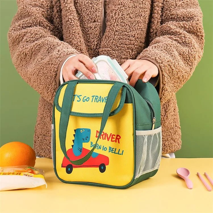 TB-0708 Cute Cartoon Insulated Lunch Box Tote Bag Picnic Office School Bento Carrying Bag - Green