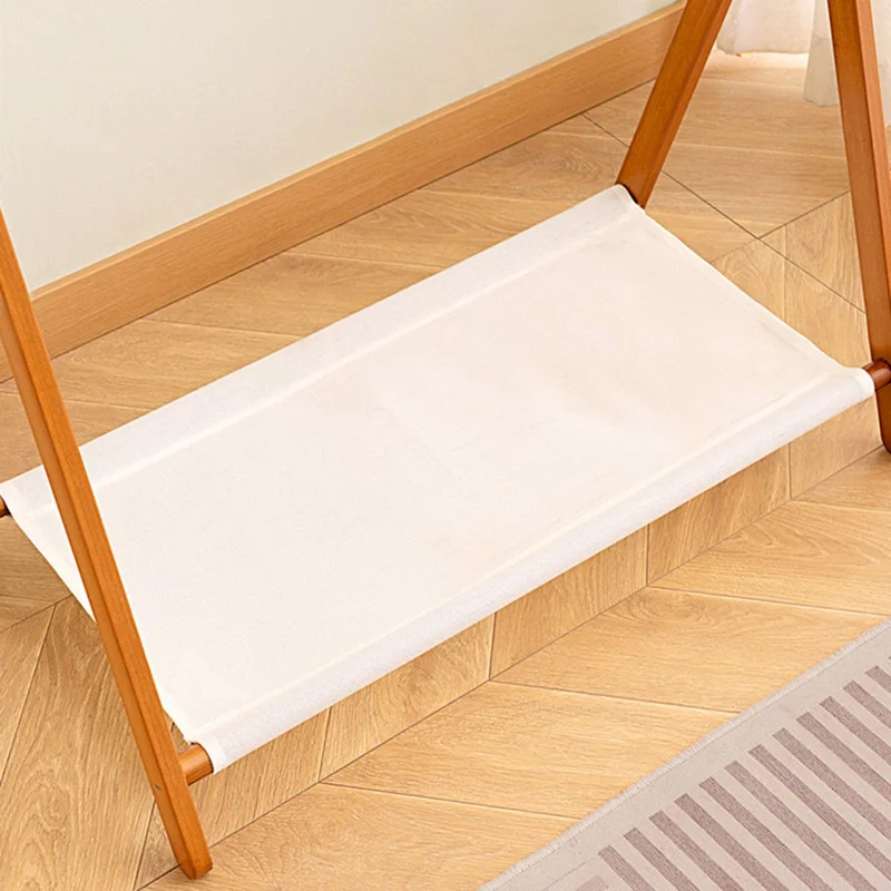 2550ZDYMJ Double Rod Bedroom Clothing Hanger Rack Bamboo Foldable Storage Shelf, Low Style / 80cm Width