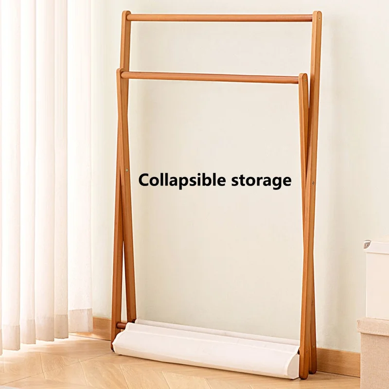 Rack de rangement pour vêtements à double tige en bambou pliable, style bas / Largeur 50 cm