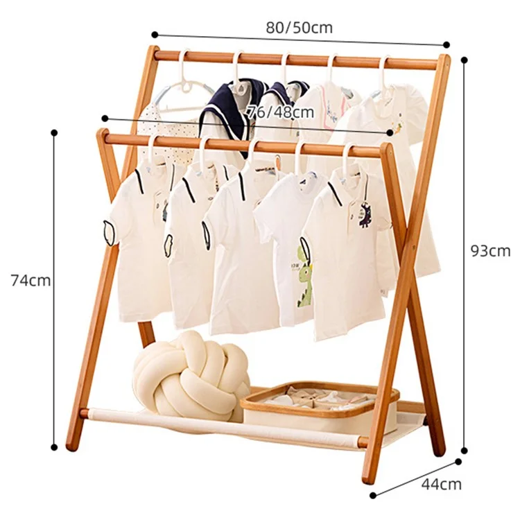Rack de rangement pour vêtements à double tige en bambou pliable, style bas / Largeur 50 cm