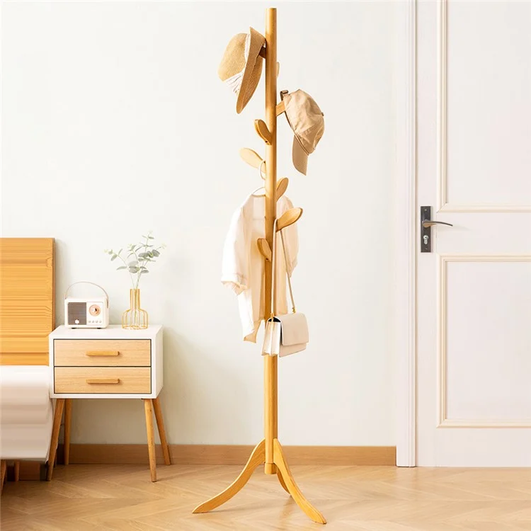 704SYYMJ Modern Leaves Design Freestanding Bamboo Coat Rack Bag Hat Hanger Stand - Primary Color