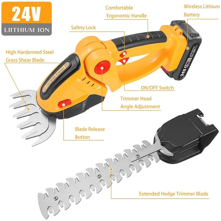 20000rpm 2-en-1 en Graminées Électriques Trimmer Outil de Pruneaux de Jardin à Main, 1 Batterie - Bouchon ue / Jaune