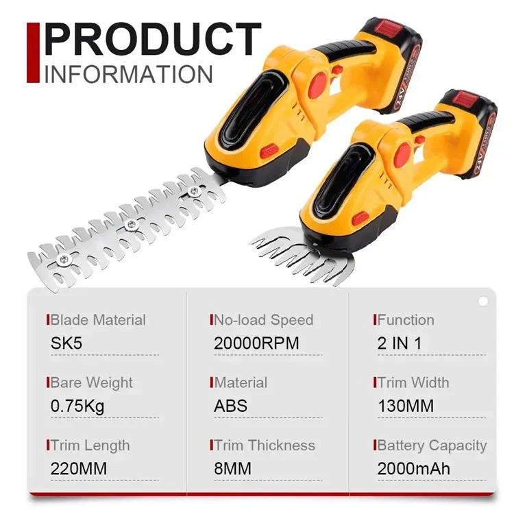 20000rpm 2-en-1 en Graminées Électriques Trimmer Outil de Pruneaux de Jardin à Main, 1 Batterie - Bouchon ue / Jaune