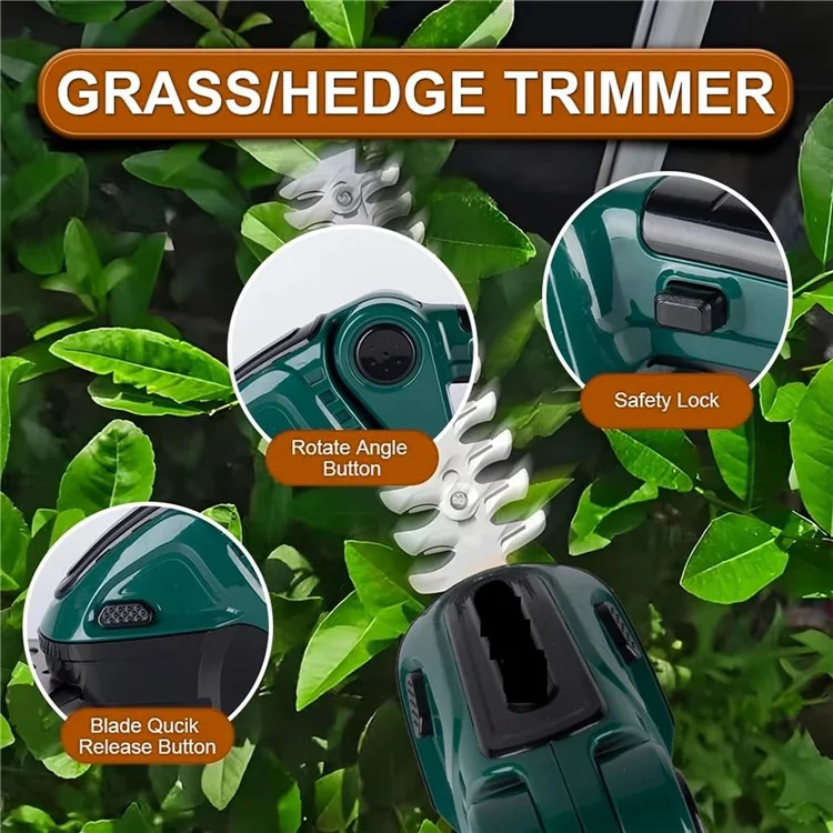 20000 tr / Min 2-en-1 de la Haie D'herbe Électrique Trimmer Handheld Garden Arbuste à Pelouse Outil de Cisaillement, 2 Batteries - Bouchon ue / Vert