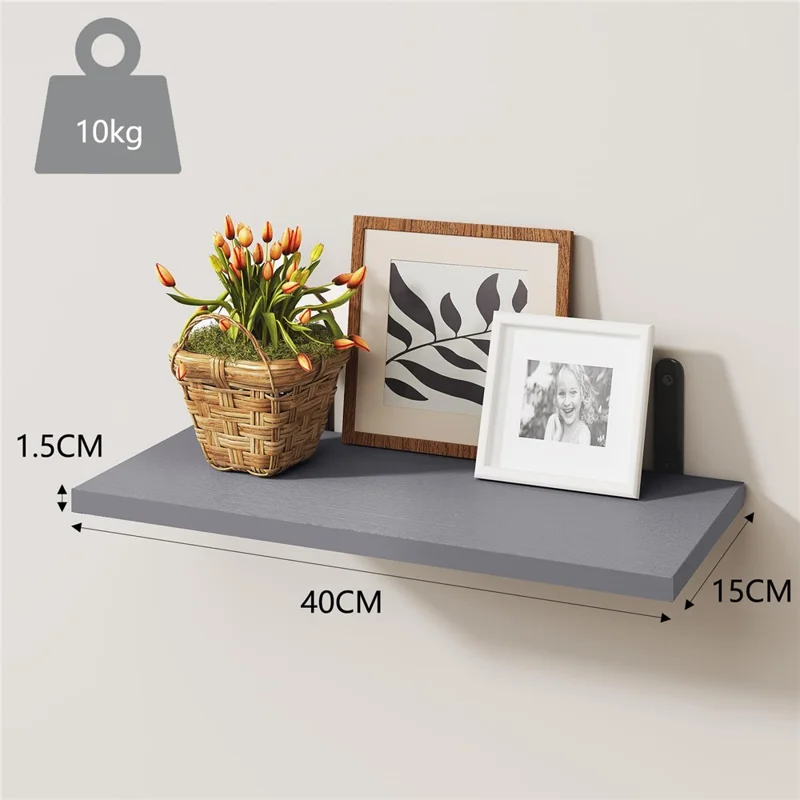 6Pcs / Set Wall Floating Shelves for Bedroom Iron + Wood Wall Mounted Storage Rack - Black