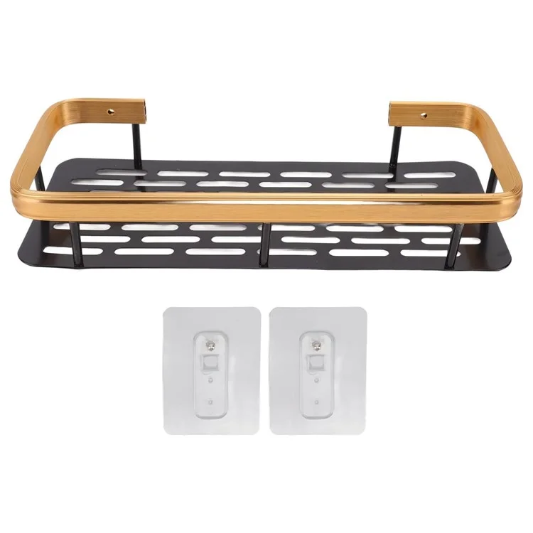 Scaffale Per Bagno in Alluminio Senza Punzonatura, Rettangolare a Strato Singolo a Bordo Largo - Nero+oro