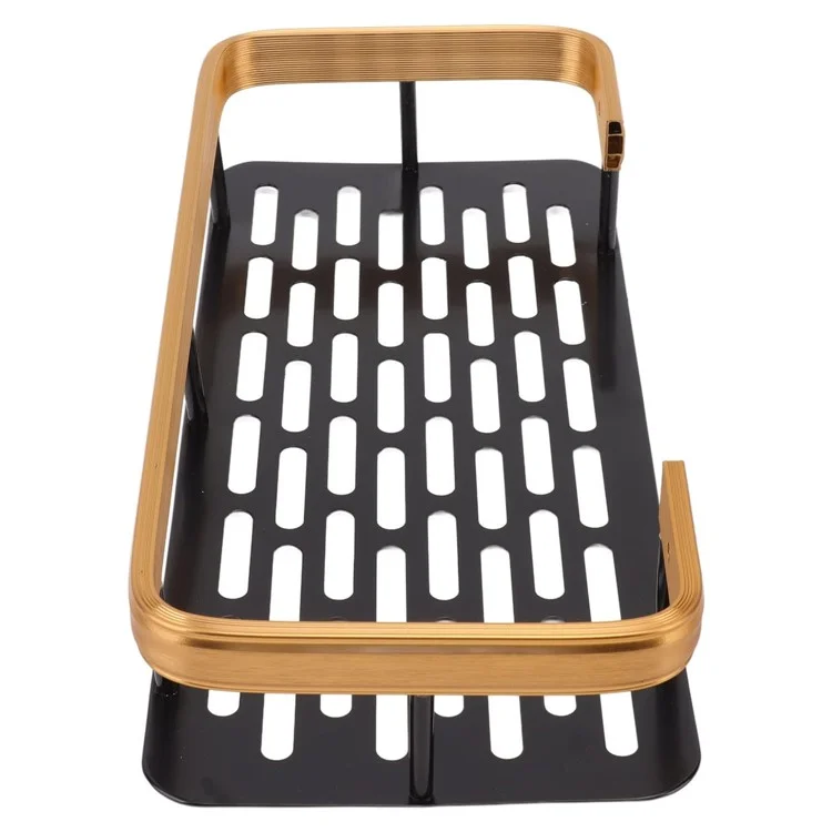 Scaffale Per Bagno in Alluminio Senza Punzonatura, Rettangolare a Strato Singolo a Bordo Largo - Nero+oro