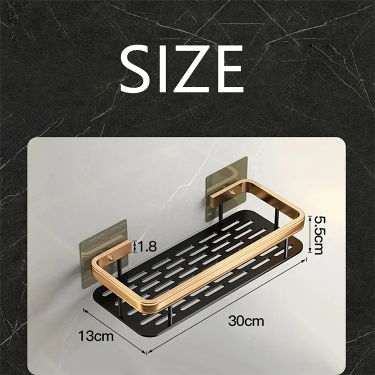 Scaffale Per Bagno in Alluminio Senza Punzonatura, Rettangolare a Strato Singolo a Bordo Largo - Nero+oro