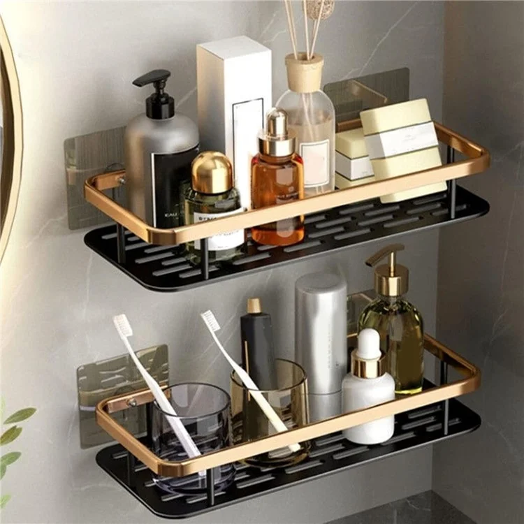 Scaffale Per Bagno in Alluminio Senza Punzonatura, Rettangolare a Strato Singolo a Bordo Largo - Nero+oro