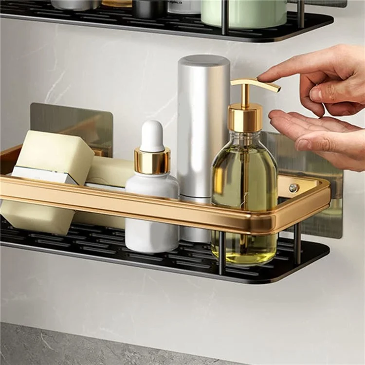Scaffale Per Bagno in Alluminio Senza Punzonatura, Rettangolare a Strato Singolo a Bordo Largo - Nero+oro