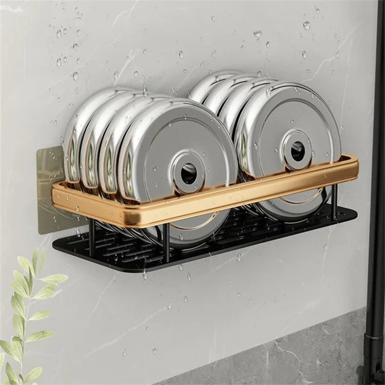 Scaffale Per Bagno in Alluminio Senza Punzonatura, Rettangolare a Strato Singolo a Bordo Largo - Nero+oro