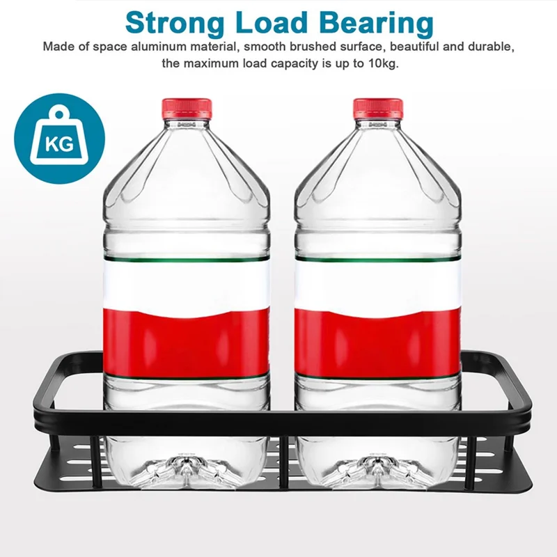 Punch-Free Aluminum Storage Rack Bathroom Organization Shelf, Narrow Edge Single Layer Rectangular - Black