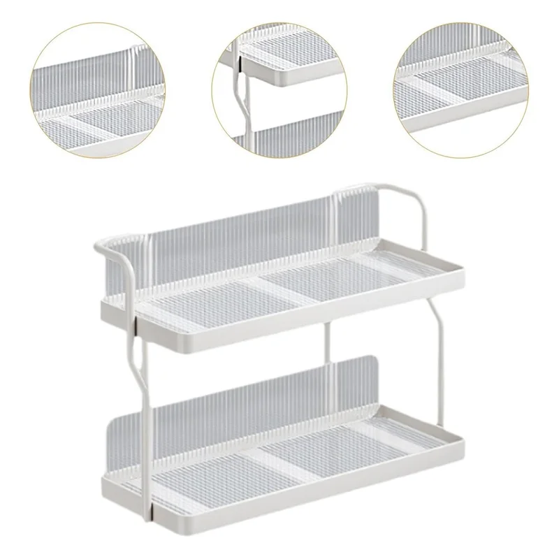 Dual Layer Kitchen Spice Cup Rack Countertop Wall Mounted Carbon Steel Storage Rack