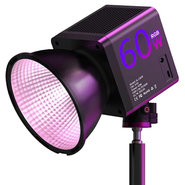 C60R Professional 60W Video Photography COB Fill Light RGB Stage Lamp, with 4 Batteries - Spina EU