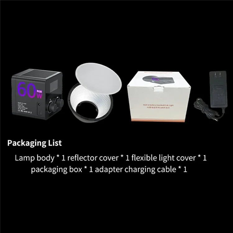 C60R Professional 60W Video Photography COB Fill Light RGB Stage Lamp, with 4 Batteries - Spina EU