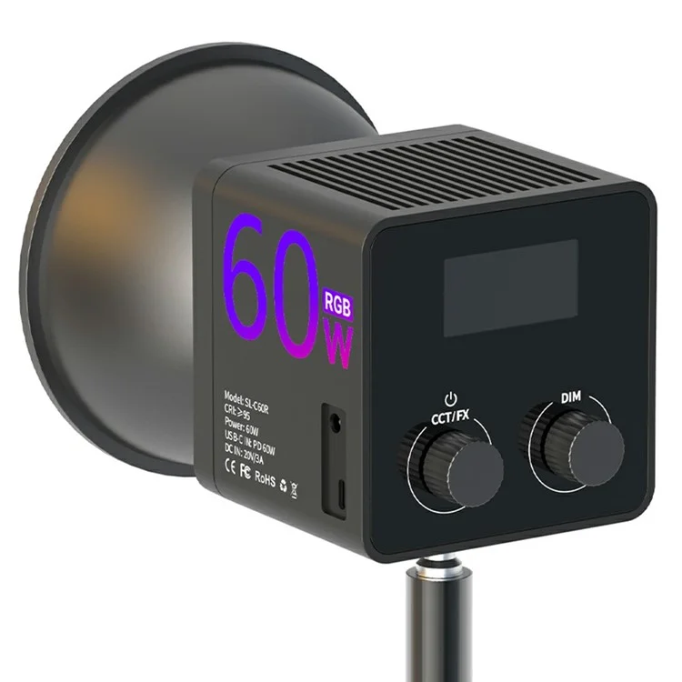 C60R Professional 60W Video Photography COB Fill Light RGB Stage Lamp, with 4 Batteries - Spina EU