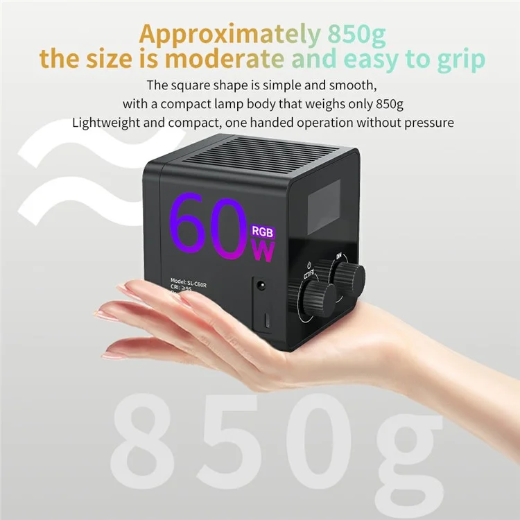 C60R Professional 60W Video Photography COB Fill Light RGB Stage Lamp, with 4 Batteries - Spina EU