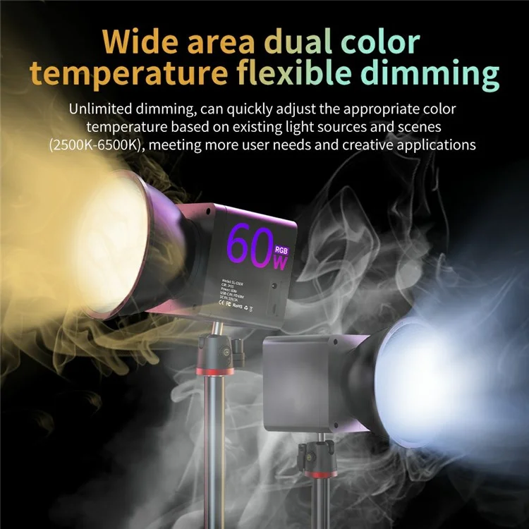 C60R Professional 60W Video Photography COB Fill Light RGB Stage Lamp, with 4 Batteries - Spina EU