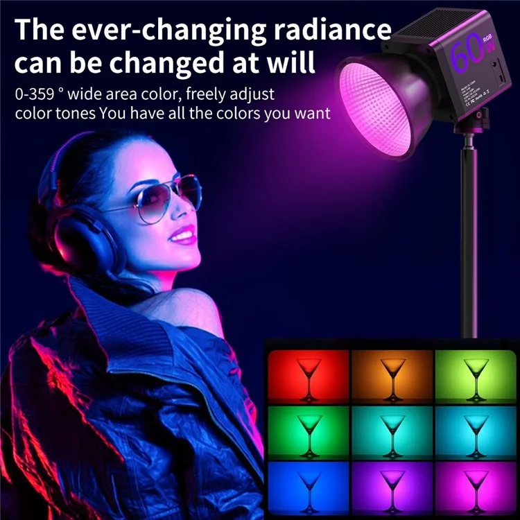 C60R Professional 60W Video Photography COB Fill Light RGB Stage Lamp, with 4 Batteries - Spina EU