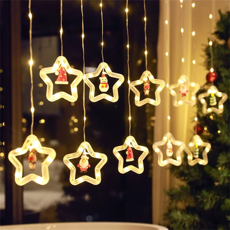 3m Christmas Gift Hanging LED String Lights with 8 Light Modes USB Power for Curtain Window EU Plug - Stars  /  Warm White