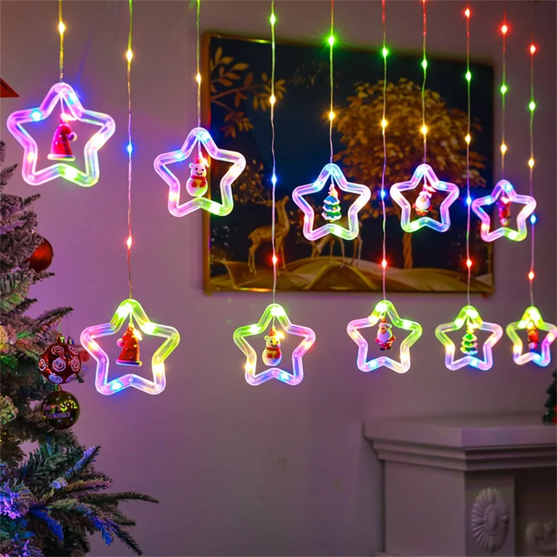 3m Christmas Hanging LED String Lights with 8 Light Modes USB Power for Curtain Window EU Plug - Stars  /  Colorful