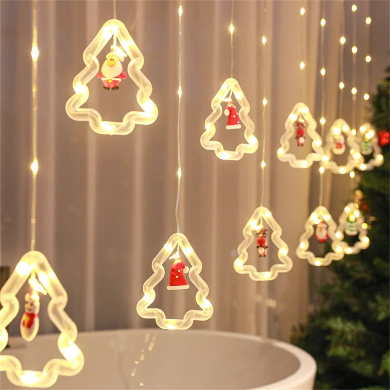 Christmas Gift Hanging Window Curtain Lights LED String Lights with 8 Light Modes Battery Box Remote Control - Christmas Gift Tree  /  Warm White