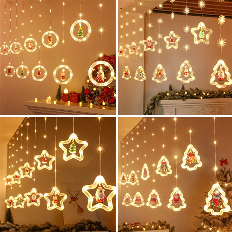 Christmas Gift Hanging Window Curtain Lights LED String Lights with 8 Light Modes Battery Box Remote Control - Christmas Gift Tree  /  Warm White